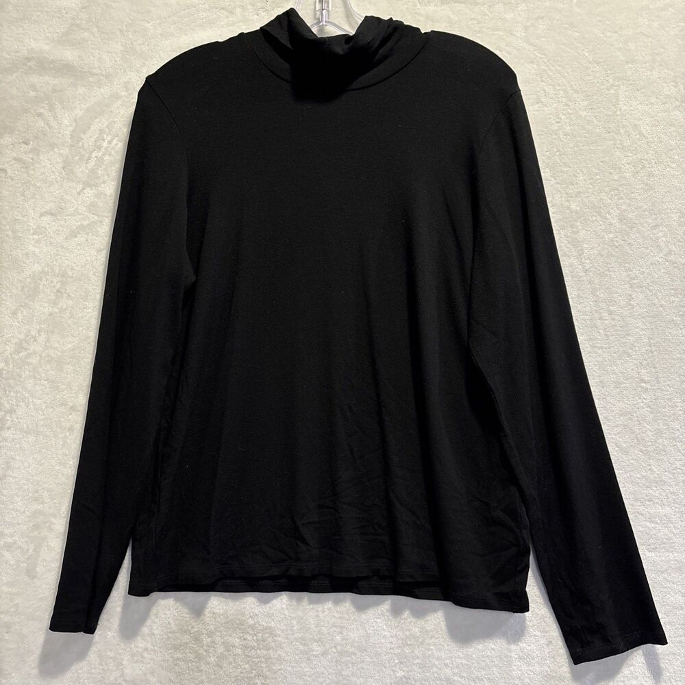 EILEEN FISHER Top Womens Large Rayon Stretch Jersey Turtleneck Long Sleeve Black